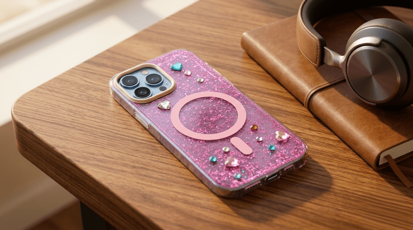 جراب آيفون جليتر ستراس (MagSafe) — Hot Pink